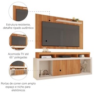 Rack Bancada com Painel Ripado para TV até 65" | Design Moderno em Buriti/Off White - imagem 5