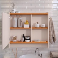 Armário com Espelho e Ganchos para Banheiro Genova - Design Moderno Off White - imagem 5