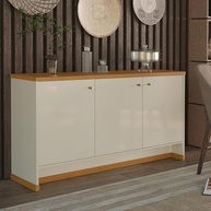 Aparador Buffet Berlin - Design Moderno em Off White e Natural | 4 Portas com Puxadores e Prateleiras - imagem 4