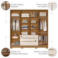 Guarda-Roupas Casal com Espelho 6 Portas 6 Gavetas San Francisco - Madeirado/Off White Moval - imagem 5