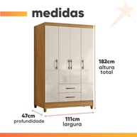Guarda-Roupa Solteiro 4 Portas 2 Gavetas Armany – Design Moderno em Madeirado e Off White - imagem 4