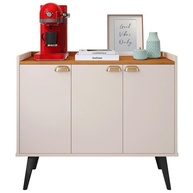 Aparador Balcão Buffet 3 Portas com Prateleira Puxador Concha - Design Elegante Off White e Cinamomo - imagem 2