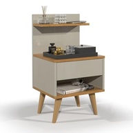 Mesa de Cabeceira Sleep com Gaveta e Pés Palito - Design Moderno Off White/Natural - imagem 2