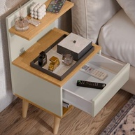 Mesa de Cabeceira Sleep com Gaveta e Pés Palito - Design Moderno Off White/Natural - imagem 4