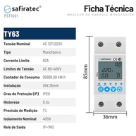 Medidor de Energia Inteligente Wifi Safiratec TY63A: Controle e Economize com Tuya Smart Life - imagem 3