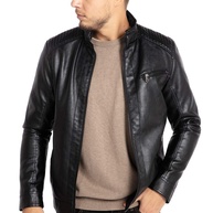 WULFUL Jaqueta masculina de couro sintético leve para motocicleta com gola alta, Black1301, Small - imagem 1