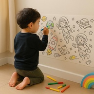 Papel Adesivo Infantil Tema Espacial para Colorir - 3m x 30cm - Brinquedo Educativo com Estímulos Astronômicos - imagem 1