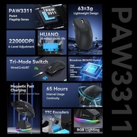 ATTACK SHARK X11 Mouse para jogos com dock de carregamento magnético, sensor para jogos PixArt PAW3311, para sem fio/com fio BT/2.4G, 22000 DPI, mouses de escritório para jogos para Win11/Xbox(preto) - imagem 4