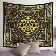 Tapeçaria Dourada Sri Yantra 152x152cm | Mandala Geometria Sagrada para Decoração Espiritual - imagem 4