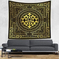 Tapeçaria Dourada Sri Yantra 152x152cm | Mandala Geometria Sagrada para Decoração Espiritual - imagem 2