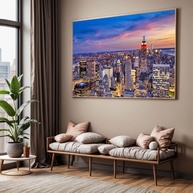 Quadro Decorativo Nova York Noturno com Moldura - Imagem 4K para Sala e Quarto - imagem 1