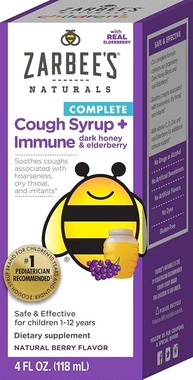 Zarbee's Naturals Children's Complete Daytime Cough Syrup* + Immune, Berry Flavor, 4 Ounce Bottle - imagem 1
