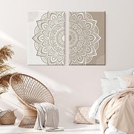 Arte de Parede Bodegón – ZBohemia Mandala Marron Estampado de Flores em Lona – Quadros Decorativos 30x45cm (2 unidades) – Sem Moldura - imagem 3
