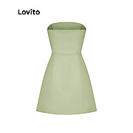 Vestido Casual Lovito L56ED101 Verde Limão com Zíper - imagem 2