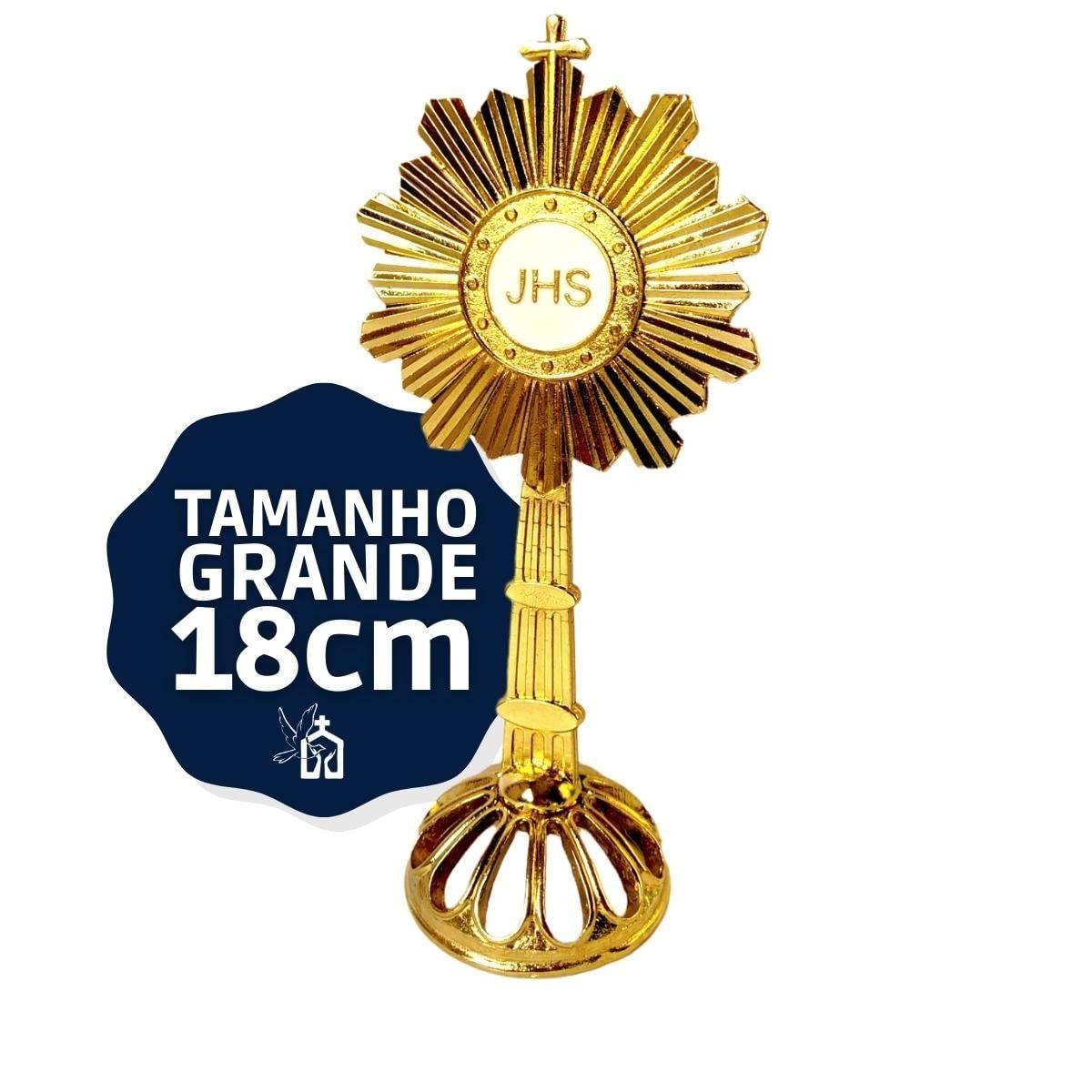 Ostensorio Santíssimo Sacramento 18cm Dourado - Miniatura de Mesa para Adoração e Decoração Religiosa