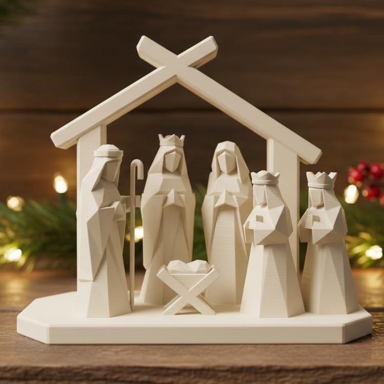 Presépio Natalino Moderno Minimalista em Estilo Geométrico – Decoração de Natal Premium Completa em Peça Única