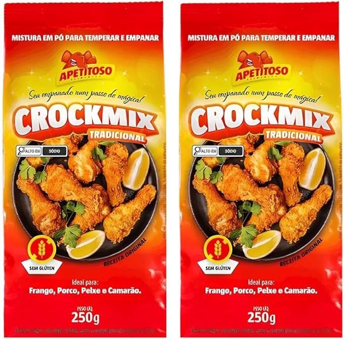 2 Unidades Mistura Farinha Para Empanar Sem Glútem 250g Crockmix Tradicional
