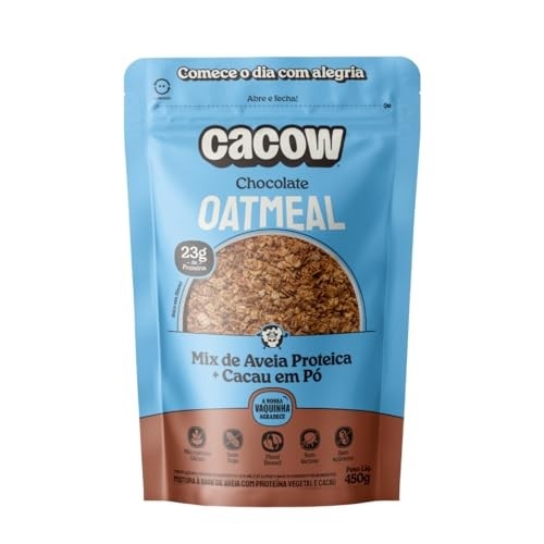 Mix de Aveia + Cacau Proteico 450g | Oatmeal Cacow Chocolate | Sem Açúcar Glúten e Lactose | Ingredientes Naturais e Nutritivos