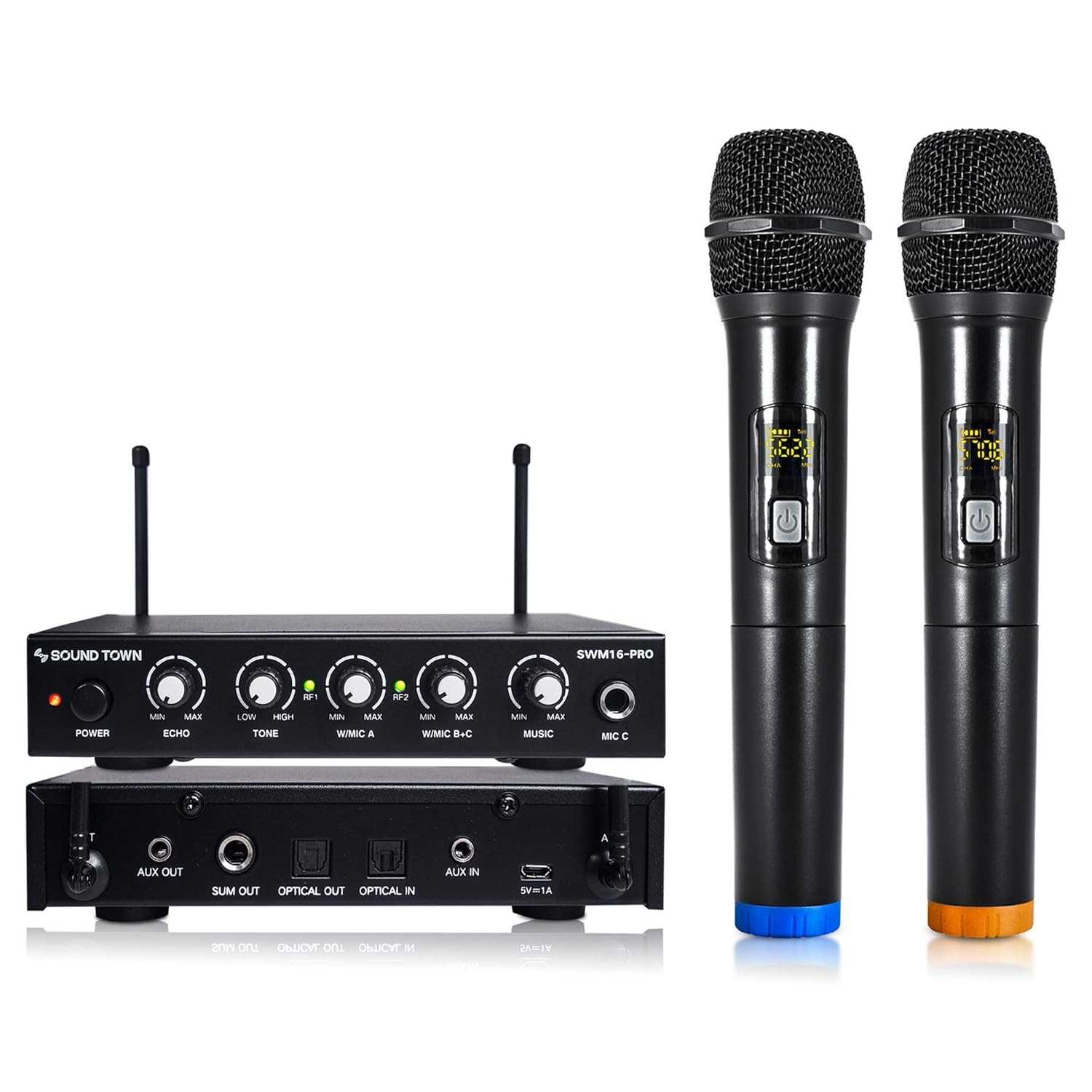 Sistema de Mixer Karaokê Sound Town SWM16-PRO: Som Impecável com Microfones Sem Fio UHF