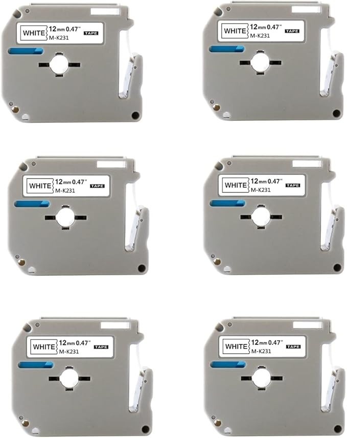 KIT COM 6 FITAS BRANCAS ROTULADOR BROTHER COMPATÍVEL Mk231 M231 Mk 231