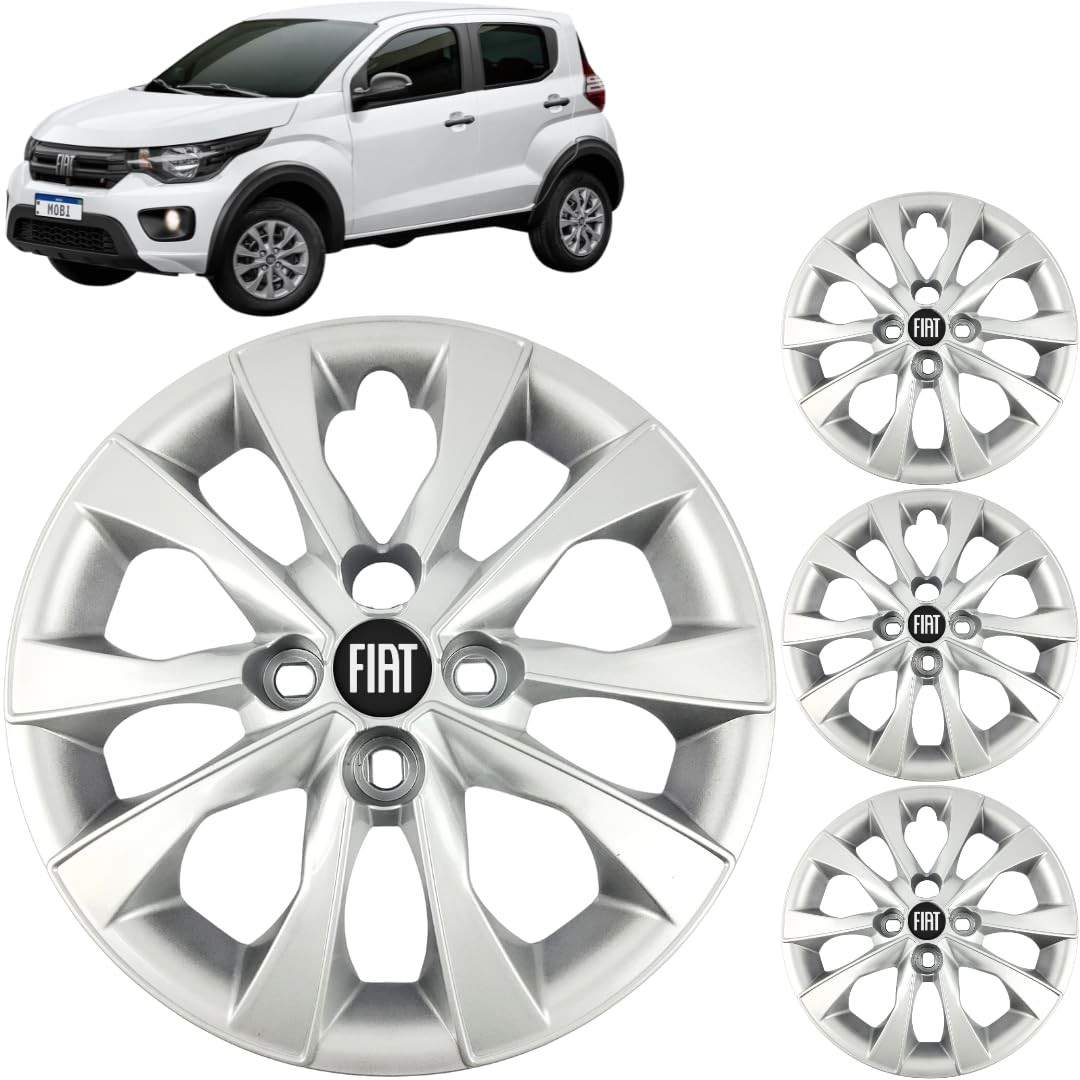 Jogo 4 Calotas Aro 14 Fiat Mobi 2017-2025 Grid Preto Resinado Logo Fiat
