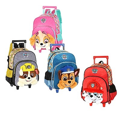 Mochila com Rodinhas e Alça 40x30cm – Patrulha Canina com Pelúcia 3D
