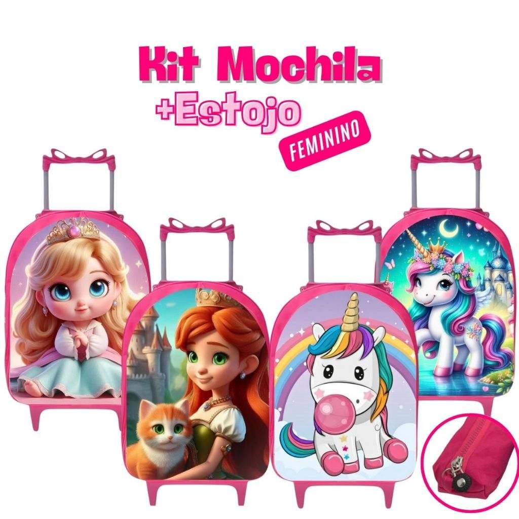 Mochila Infantil com Rodinhas e Estojo – Prática e Estilosa