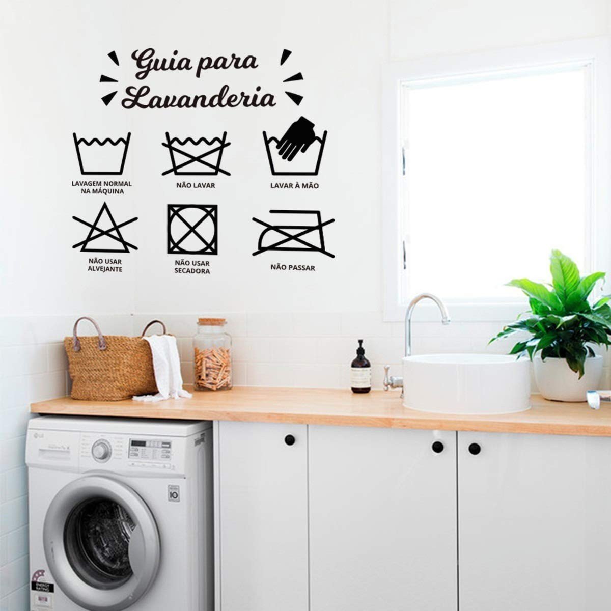 Adesivo de Parede Guia para Lavanderia 60x70cm - Decoração Prática e Moderna