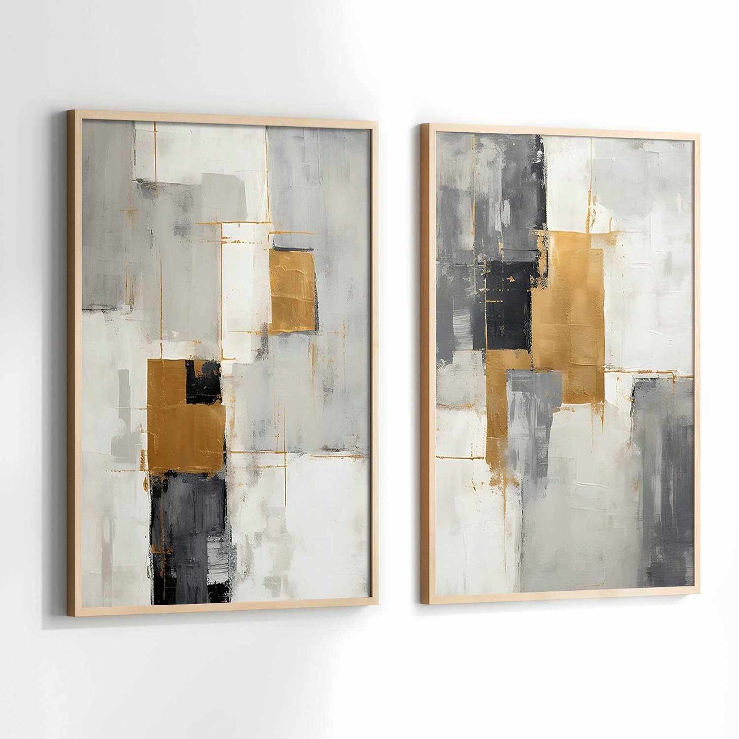 Quadros Decorativos com Moldura Abstrata Dourada e Preta | Arte Moderna para Sala e Quarto | Kit com 2 Peças 90x60 cm