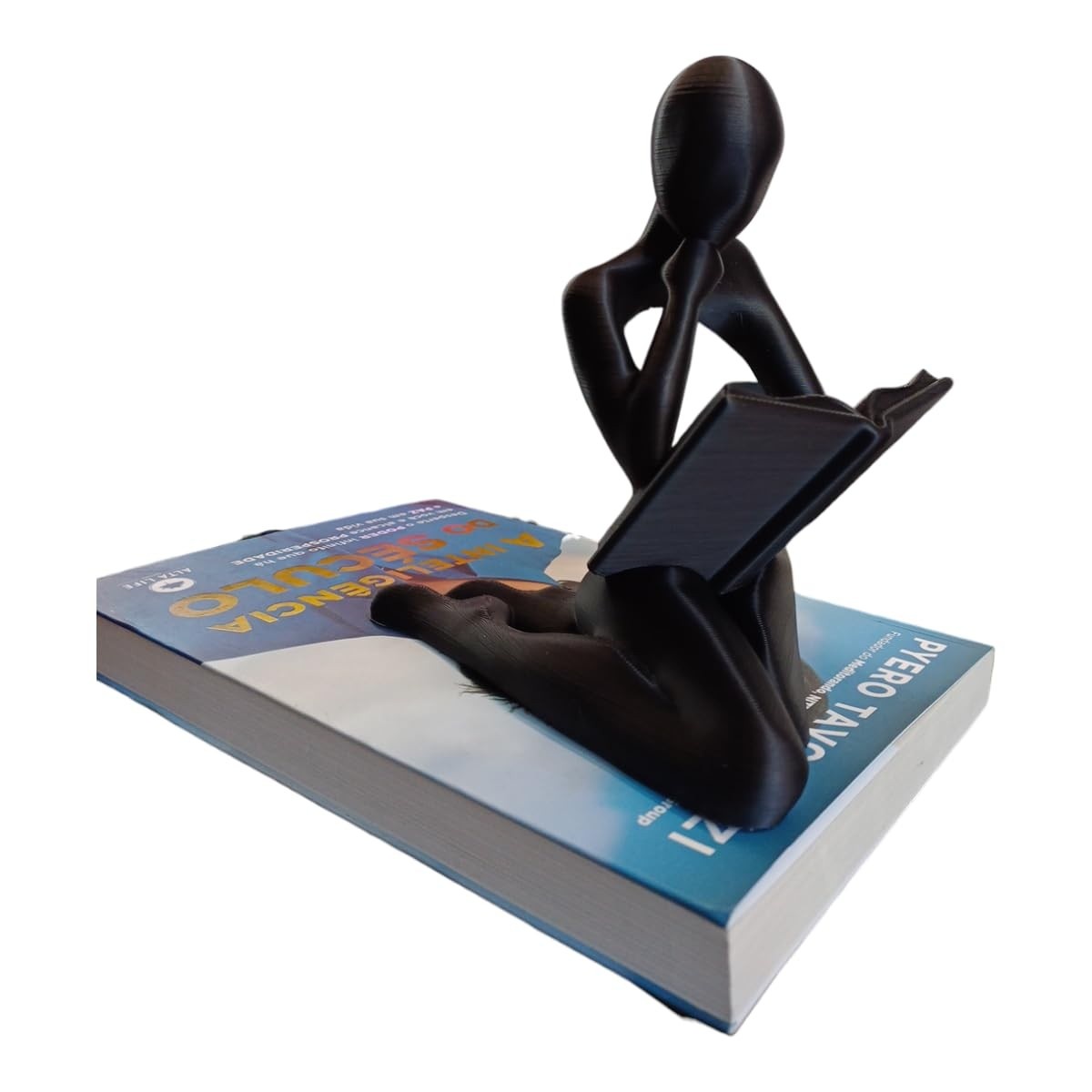 Estátua Decorativa Minimalista Leitor com Livro - Escultura Moderna Preta para Ambientes Elegantes