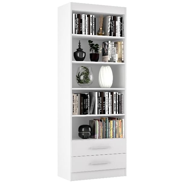Estante Livreiro Multiuso com 2 Gavetas – Organização Moderna e Estilo para Qualquer Ambiente (Branco)