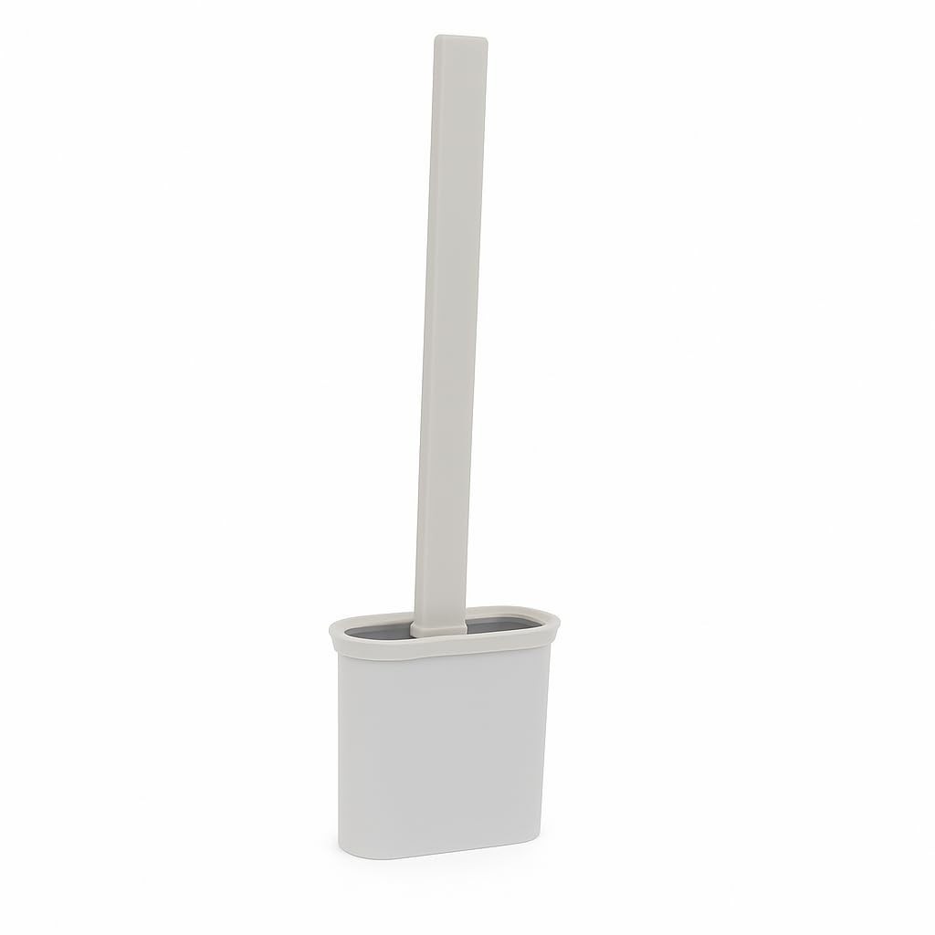 Escova Sanitária de Silicone Premium com Suporte Adesivo para Parede - Branca Moderna e Higiênica