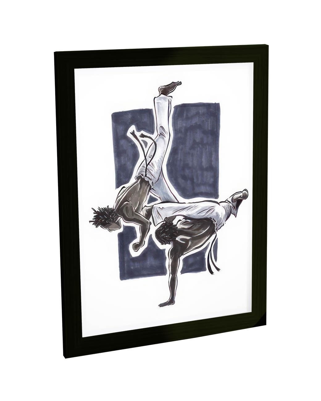 Quadro Decorativo Capoeira Luta Ilustração Azul - Arte Moderna para Sala e Quarto