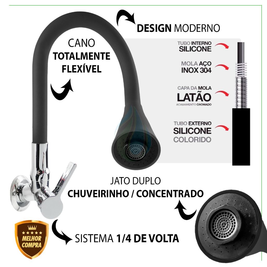 Torneira Gourmet Preta Flexível 2 Jatos – Ideal para Cozinhas Modernas