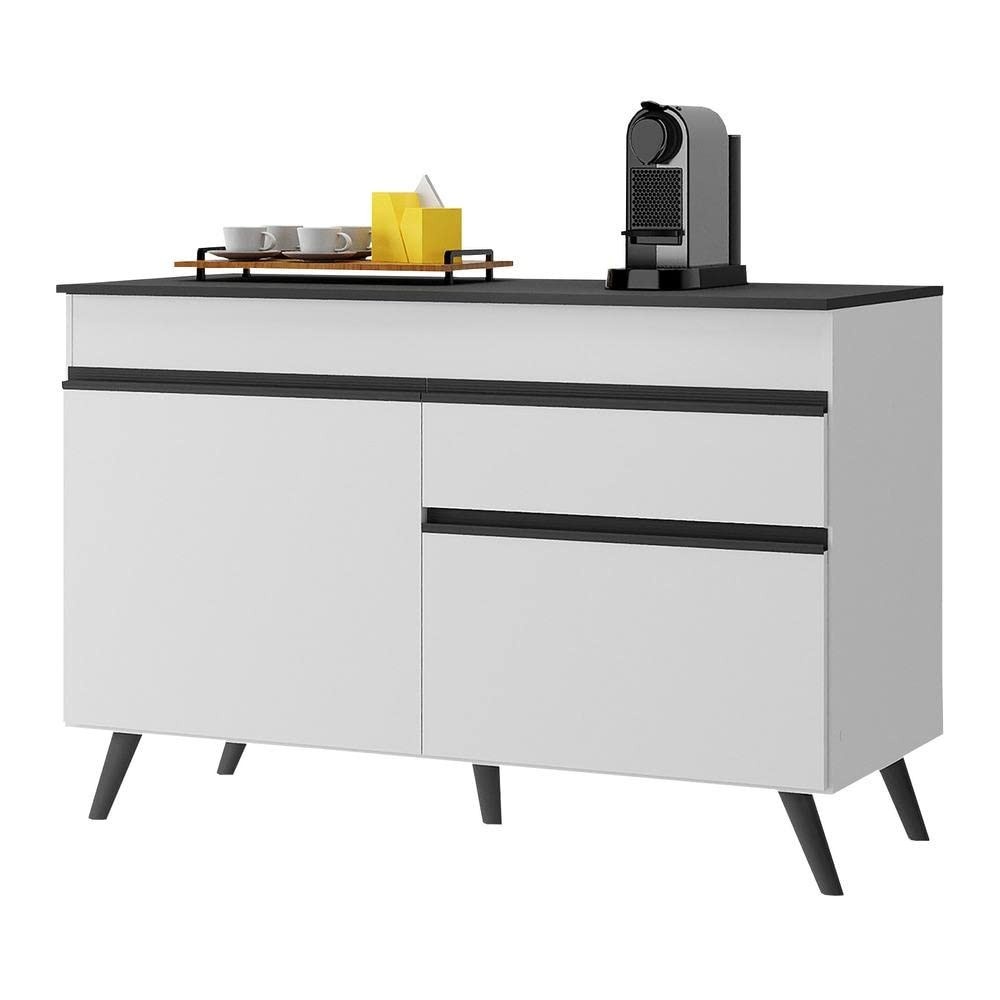 Balcão de Cozinha Veneza 120cm com 2 Portas e 1 Gaveta - Design Moderno Branco/Preto