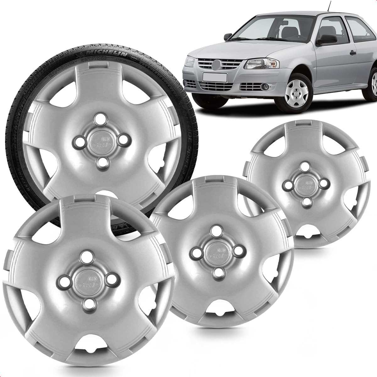Kit 4 Calotas Gol G4 Aro 13 Prata Cubo Alto Grid - Design Moderno e Resistente
