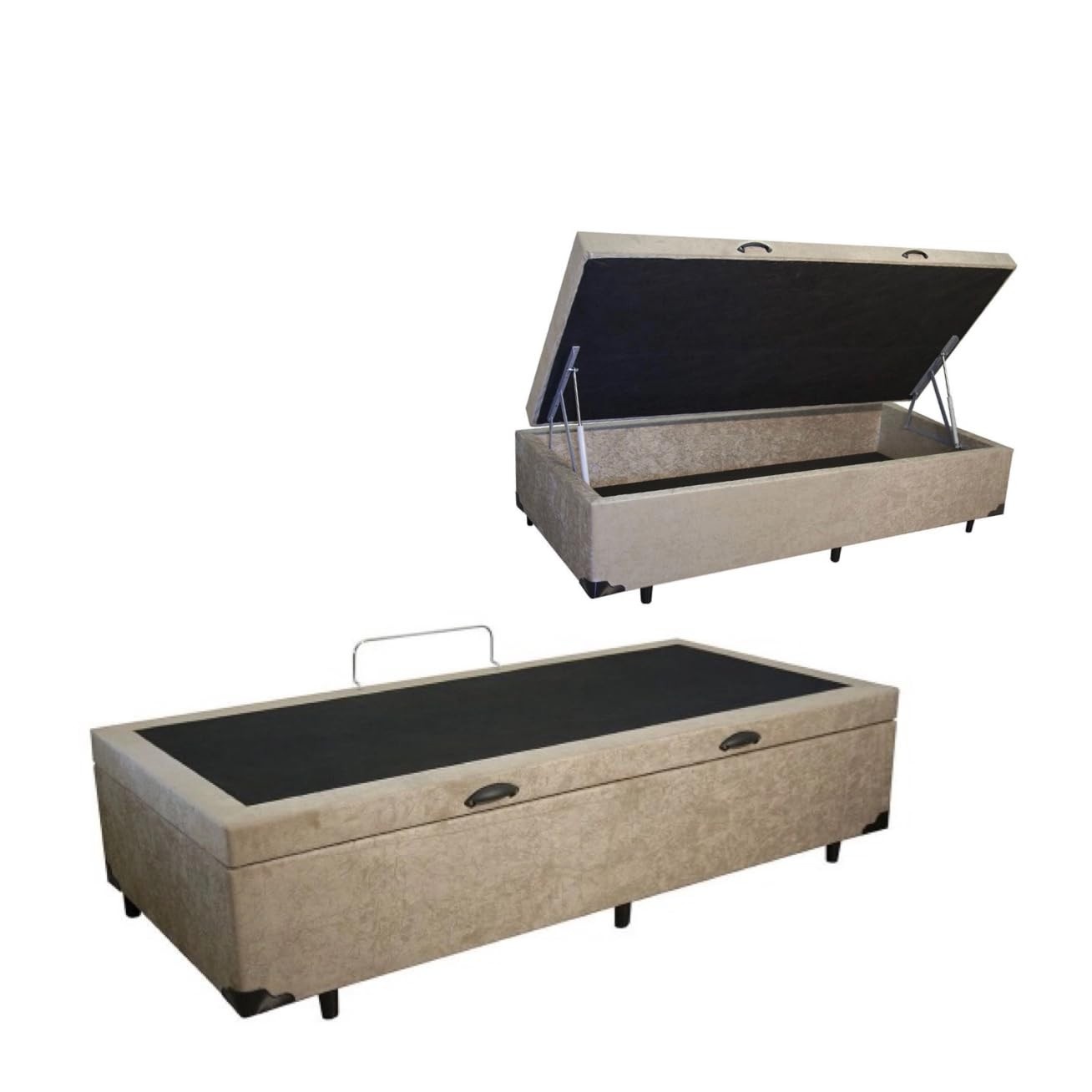 Cama Box Baú Solteiro em Suede Bege – Design Moderno com Espaço Extra de Armazenamento