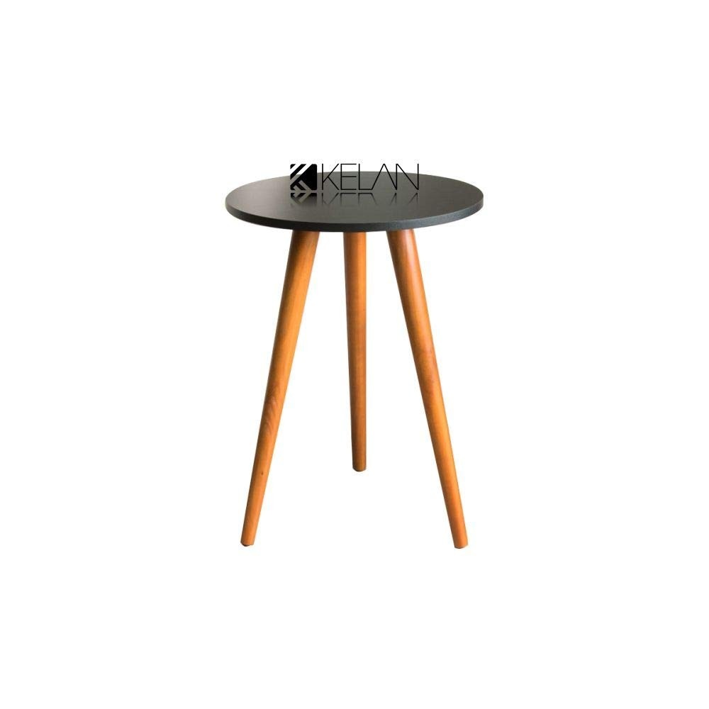 Mesa de Canto Redonda 45x60cm com Pé Palito Grande em MDF Preto - Design Moderno e Funcional