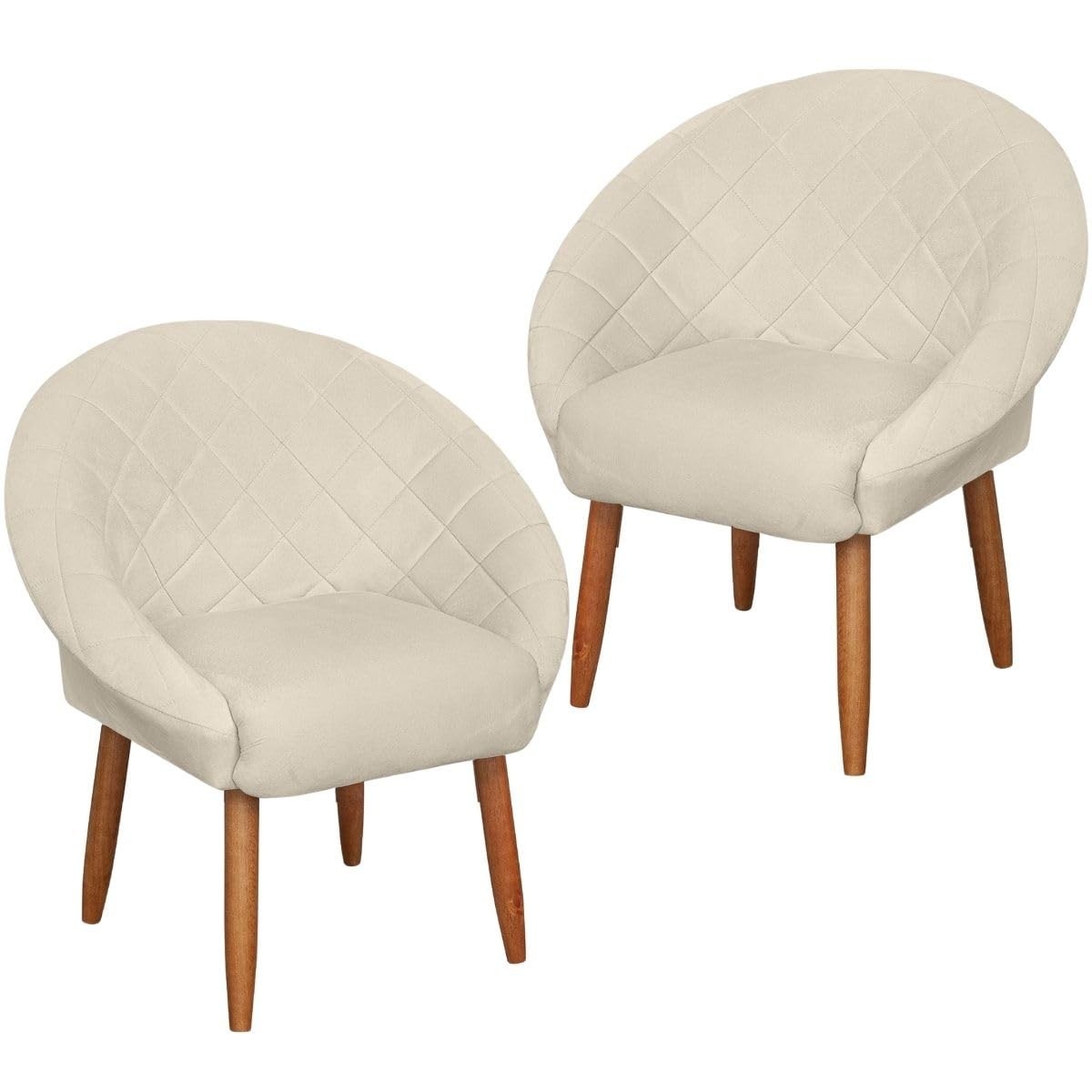 Poltrona Cadeira Recepção Bege Veludo Reforçada com Pés de Madeira | Design Moderno e Confortável