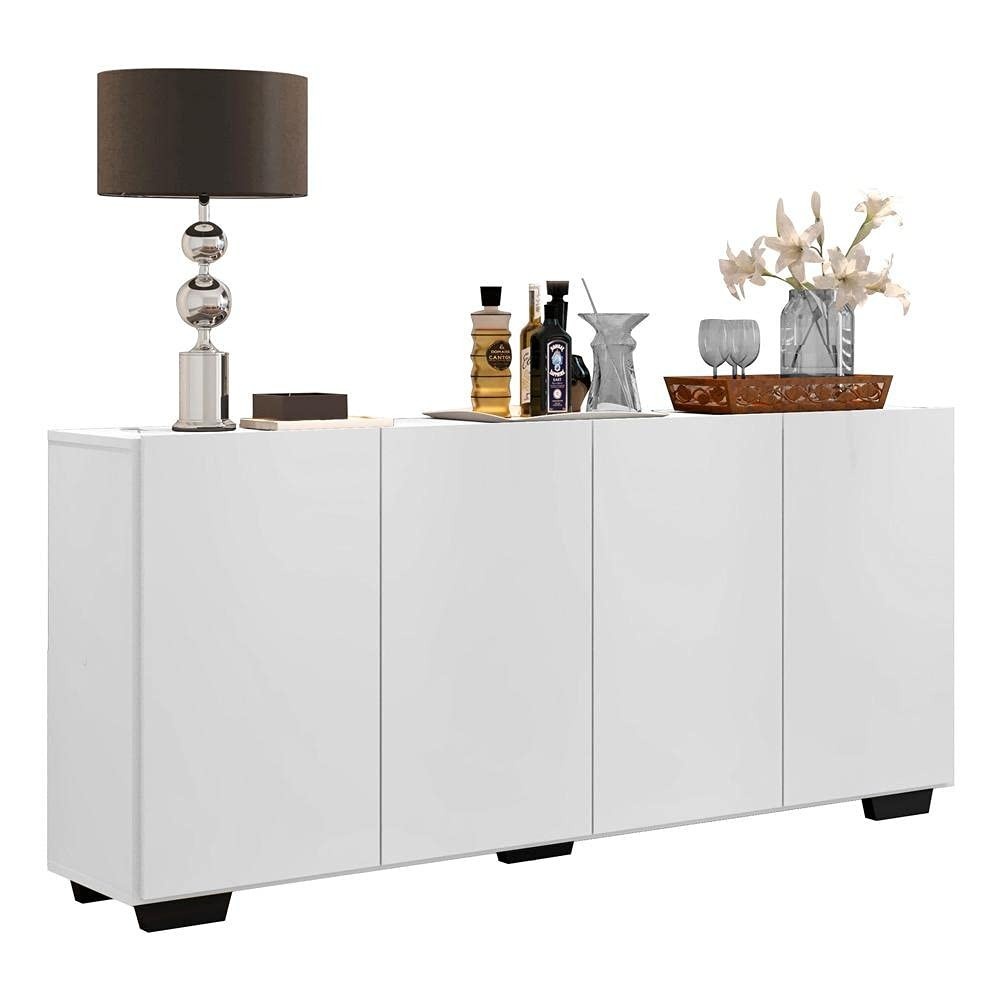 Aparador Buffet 4 Portas Veneza - Design Moderno em Branco/Preto | MDP Resistente