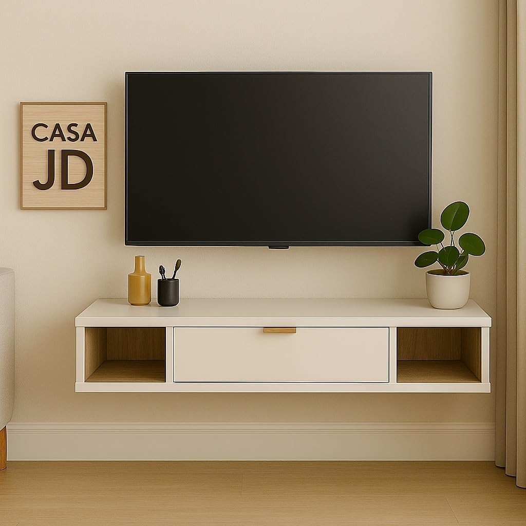 Rack de TV Suspenso Moderno Home Bancada Versatta Flutuante para Sala e Quarto (Off White)