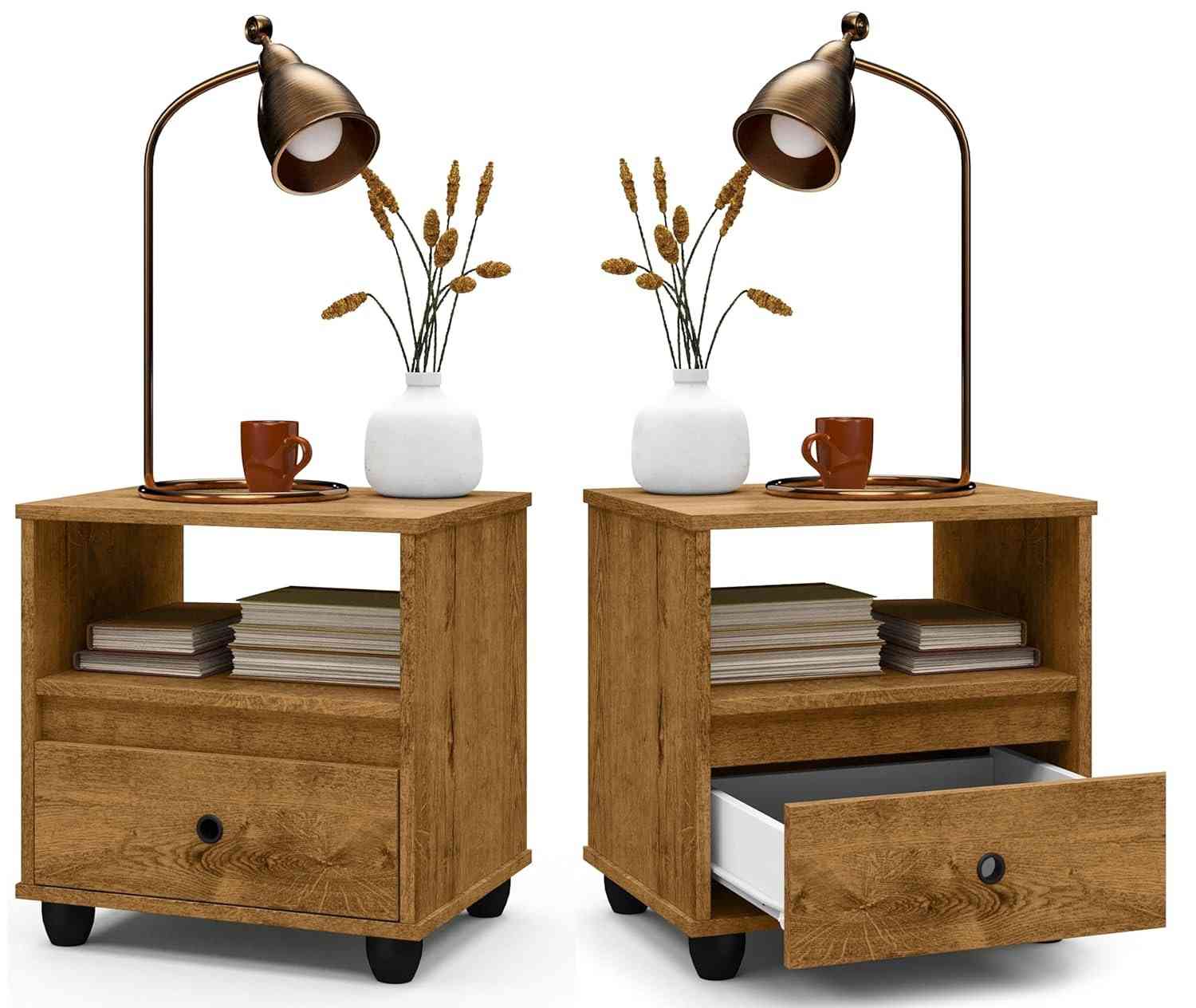 Kit 2 Mesas de Cabeceira Freijó com Gaveta - Design Retro Moderno para Quarto