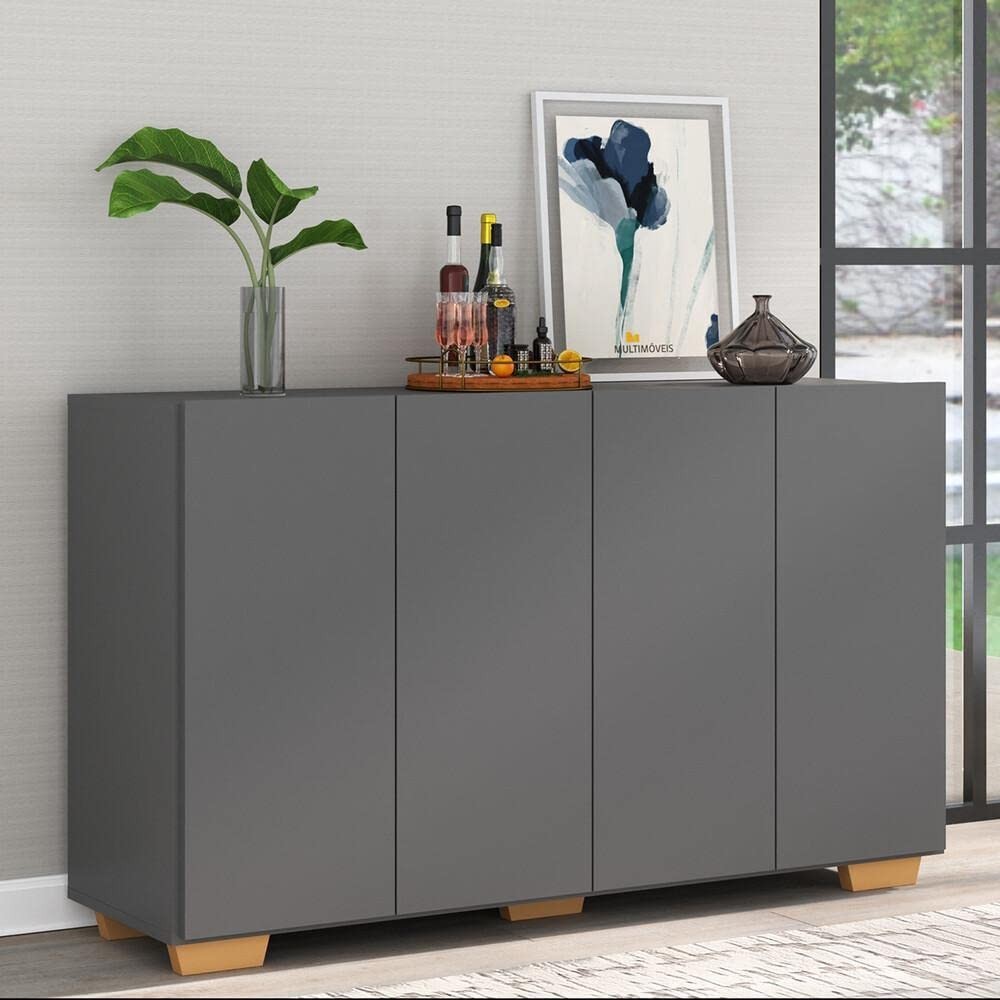 Aparador Buffet 4 Portas Veneza - Design Moderno Grafite/Natural