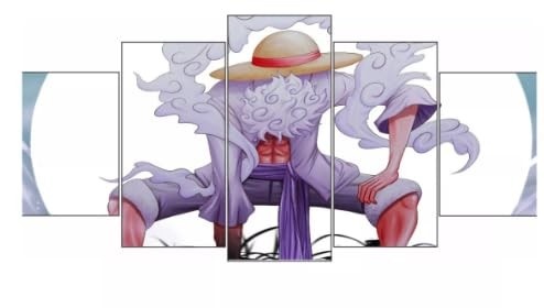 Kit Quadro Decorativo 5 Peças Luffy One Piece – Estilo Anime para Ambientes Modernos