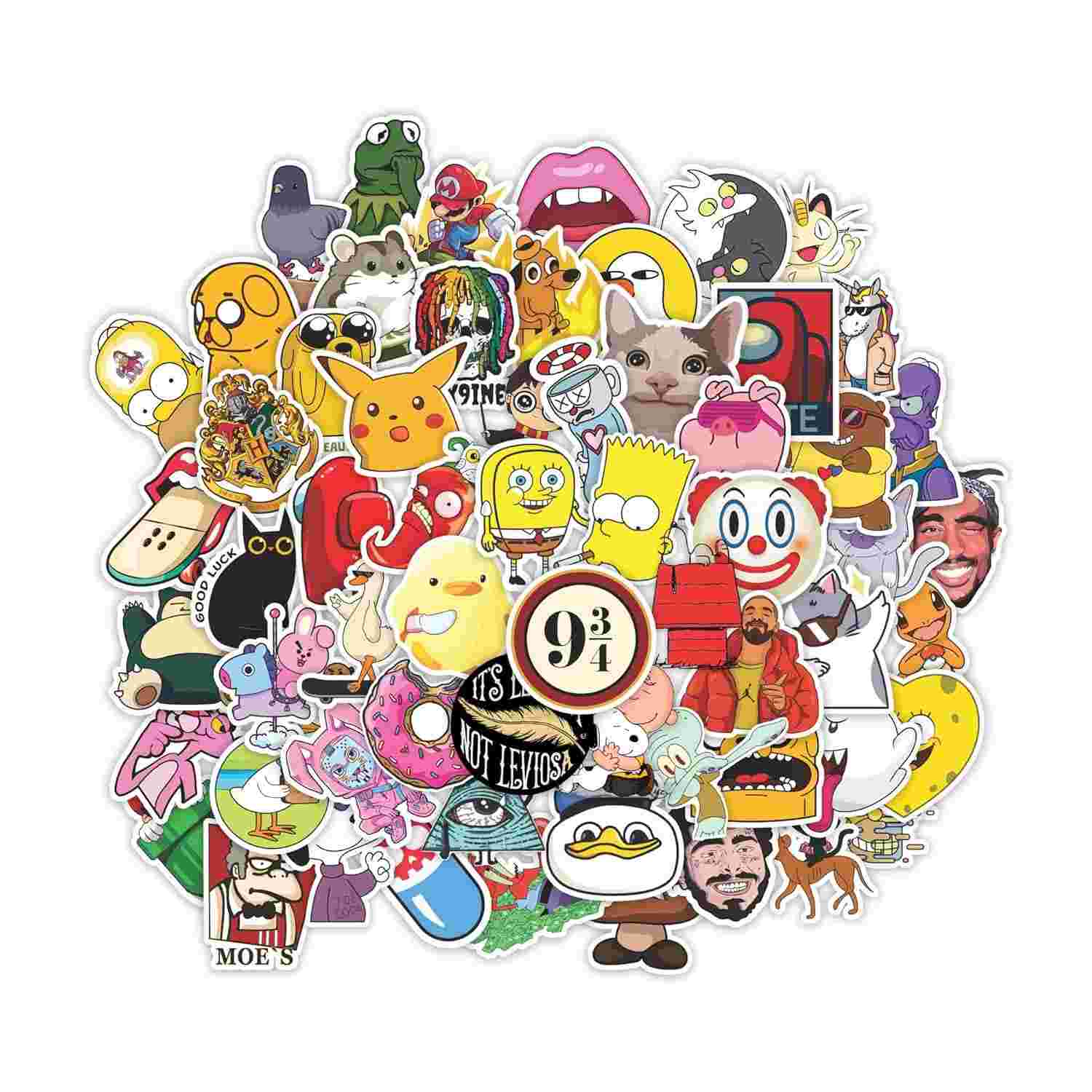 64x Adesivos Personagens de Desenho Nostálgicos - Coleção Completa para Decoração e Modificação