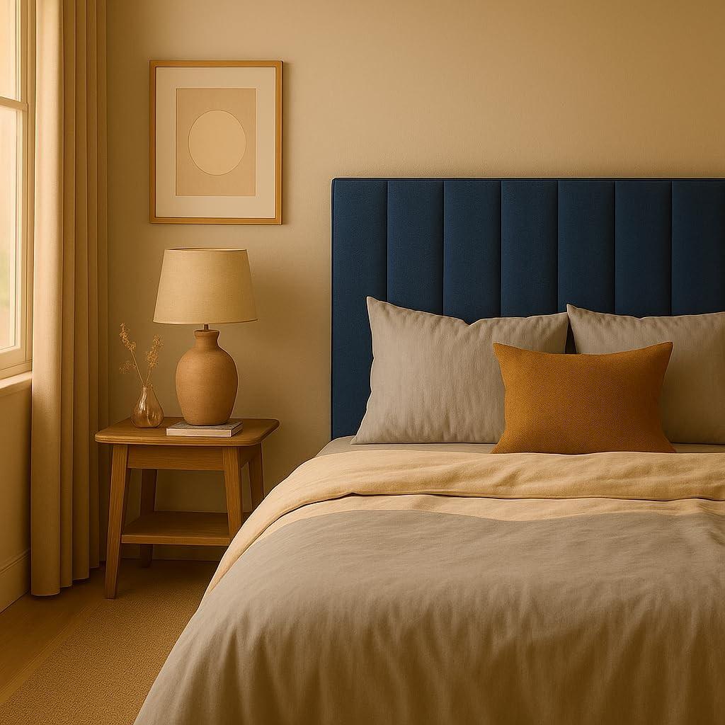 Cabeceiras Estofada Modular Azul para Cama Casal King e Super King - Painel 2,00m x 60cm com Módulos Adesivos