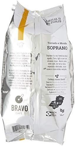 Café Soprano Torrado e Moído, Bravo Café, Frutas Cítricas, 250g, Pacote de 1