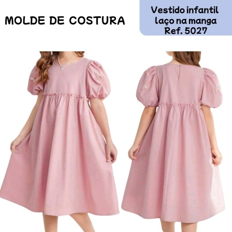 Molde Vestido Infantil com Laço na Manga Pronto para Usar