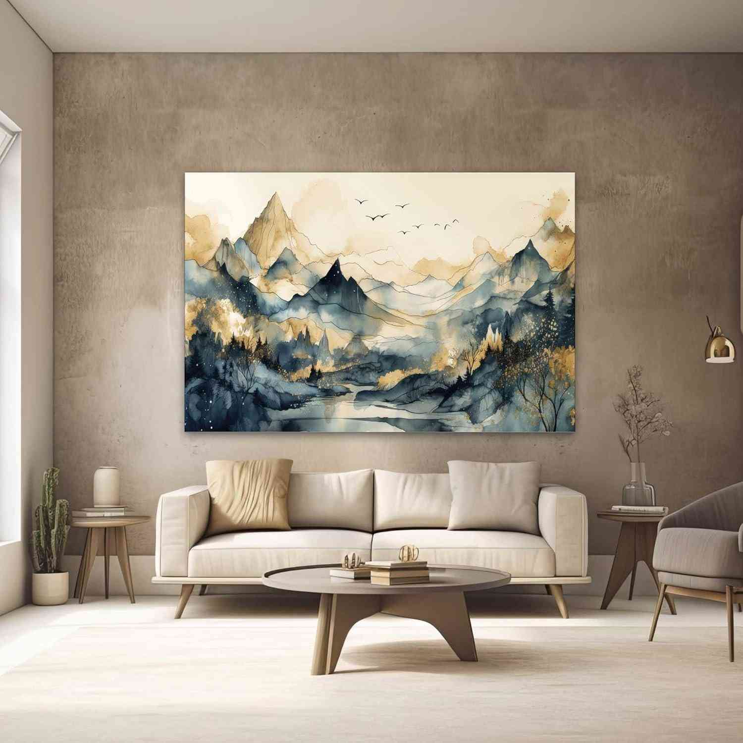 Quadro Decorativo Paisagem Montanhas 100x70cm | Canvas Premium com Moldura de Madeira Maciça