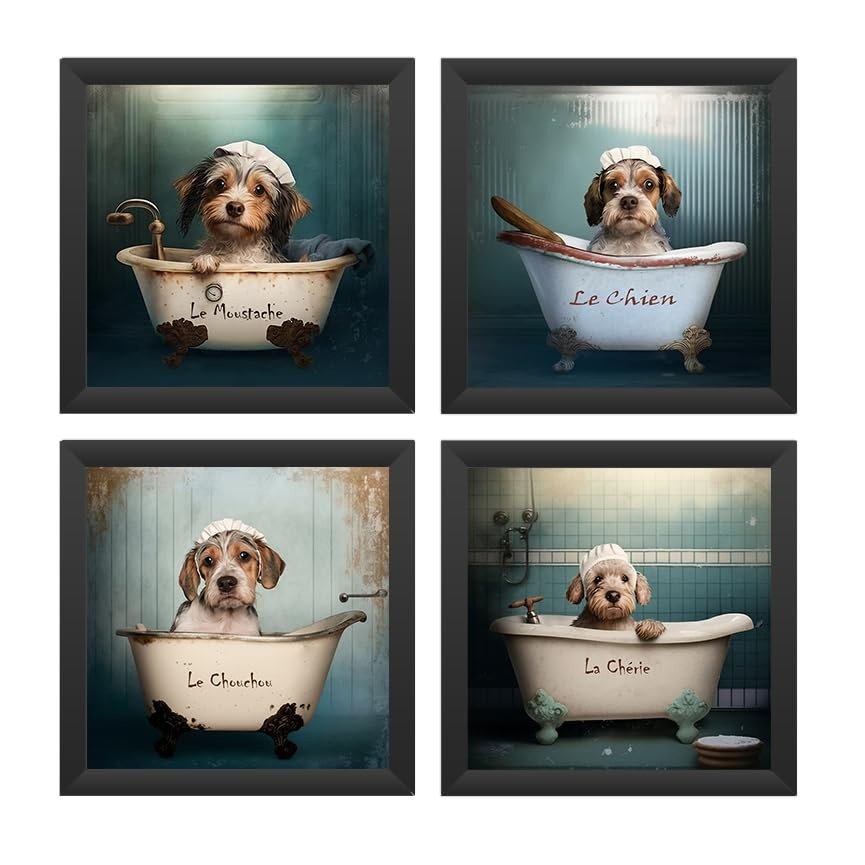Kit 4 Quadros 18x18cm com Moldura e Vidro - Decoração Banheiro e Lavabo